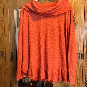 Anthropologie Maeve Orange Addie Ruffled Hacci Pullover Size XL